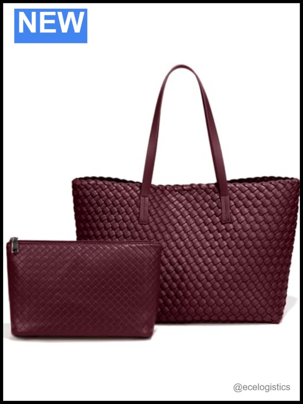 Woven Leather Tote with Matching Pouch, Large Capacity Shoulder Bag